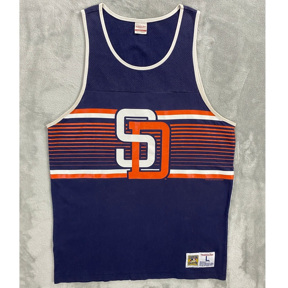 Mitchell & Ness MLB San Diego Padres Cooperstown Jersey Tank Top Men L Navy Blue